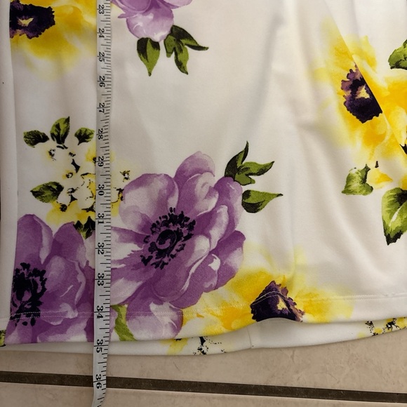 Premier Amour Off Y2k Shoulder Floral Bodycon Dress White Yellow Purple Size 6 - Picture 5 of 6